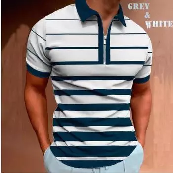 Полосатая градиентная рубашка поло на молнии, повседневная мужская одежда с короткими рукавами, универсальная футболка поло на каждый день 2025 S