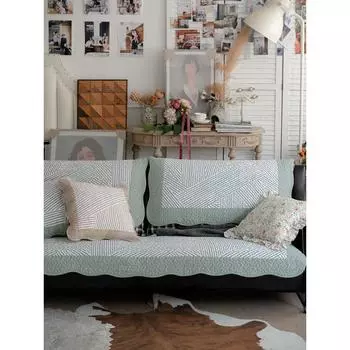 Полосатая хлопковая подушка для дивана, противоскользящая подушка из зеленой ткани, простое и модное кожаное диванное полотенце, подходящее для всех сезонов 70*70cm зелёный