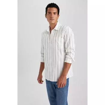 Полосатая хлопковая рубашка обычного кроя с длинными рукавами