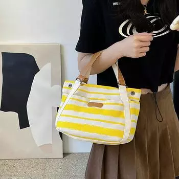 Полосатая холщовая сумка для женщин жёлтый