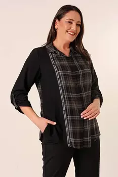 Полосатая клетчатая рубашка с рукавом три четверти большого размера