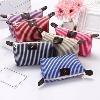 Полосатая косметичка, водонепроницаемая, складная, большой емкости, застежка-молния, в форме пельменя, портативный органайзер для косметики для путешествий и домашнего хранения розы красного