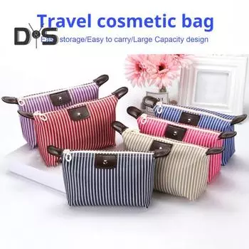 Полосатая косметичка, водонепроницаемая, складная, большой емкости, застежка-молния, в форме пельменя, портативный органайзер для косметики для путешествий и домашнего хранения красный
