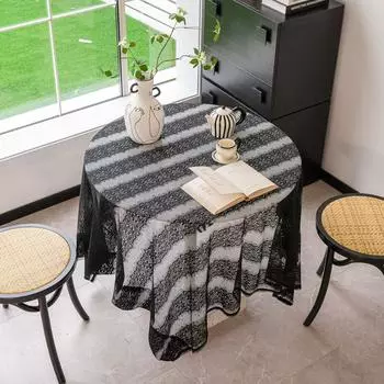 Полосатая кружевная скатерть Ажурное искусство Красивый черный кофе Премиум скатерть Покрытие 150*100cm