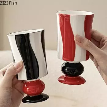 Полосатая кружка, креативная керамическая чашка для воды, офисная чашка для отдыха, чайная чашка для пары, латте, молочный кофе, домашний набор для питья 101-200ml