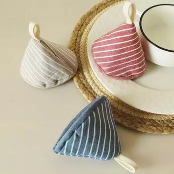 Полосатая крышка для кастрюли из хлопка, противоожоговая кастрюля, треугольная шляпа, тканевый чехол, толстая ручка для кастрюли, изоляционный держатель для кастрюли, кухня синий