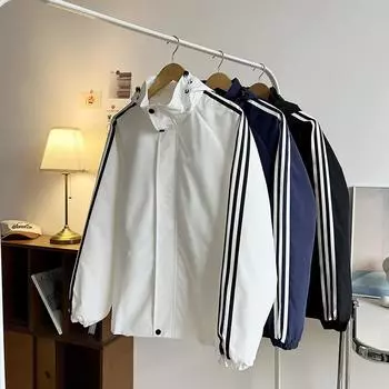 Полосатая куртка мужская с капюшоном весна и осень новая куртка мужская повседневная мужская свободная универсальная верхняя одежда для мужчин M