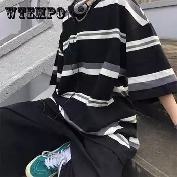 Полосатая мужская футболка с коротким рукавом в стиле ретро, летняя тонкая трендовая универсальная свободная футболка с 5 точками XXXL белый