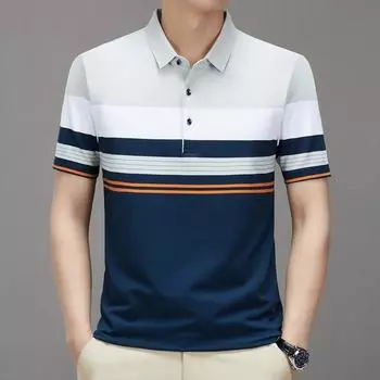 Полосатая мужская рубашка поло больших размеров с лацканами L