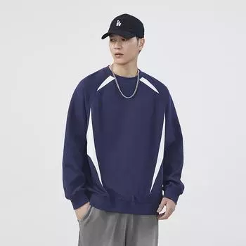 Полосатая мужская толстовка с рукавами реглан, новая весенне-осенняя, свободная мужская рубашка, мужская футболка с длинными рукавами S