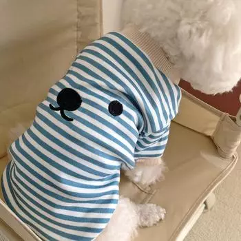 Полосатая одежда для домашних животных, одежда для щенков чихуахуа, мягкая хлопковая рубашка для домашних животных, йоркширская одежда для домашних животных, костюм для маленьких собак, костюм мопса йорка S синий