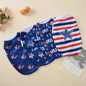 Полосатая одежда для собак для маленьких собак, кошек, жилет, костюм, тонкая дышащая футболка для щенка, пуловер Chuihuahua, День независимости, принадлежности для французского бульдога XS