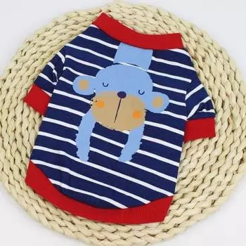 Полосатая одежда для собак. Летняя забавная одежда с принтом обезьяны. Одежда для собак. Дышащая эластичная одежда для кошек. Жилет. Мягкий и легкий для маленьких, средних и больших размеров. S синий