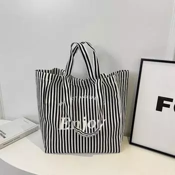 Полосатая парусиновая повседневная большая сумка, легкая сумка-кошелек, мягкая модная сумка Weekender, пляжная сумка для женщин красный
