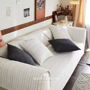 Полосатая простая вышивка хлопковая подушка для дивана Чехол для дивана Полотенце Подушка из хлопка Нескользящие подушки 45*45cm бежевый