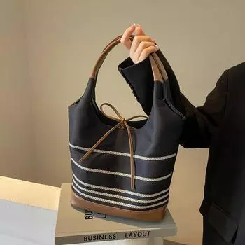 Полосатая ретро-сумка большой вместимости, модная повседневная женская сумка через плечо