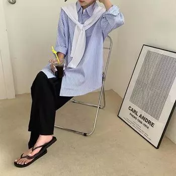 Полосатая рубашка для женщин весна осень ретро свободная средняя и длинная студенческая рубашка с длинными рукавами топ тренд S