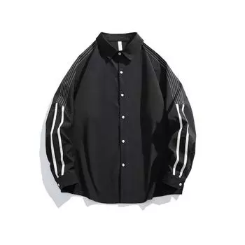 Полосатая рубашка мужская с длинным рукавом мужская повседневная рубашка куртка мужской стиль XXL чёрный