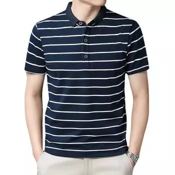 Полосатая рубашка-поло, мужская хлопковая футболка-поло с коротким рукавом, универсальный повседневный летний топ с половиной рукава L