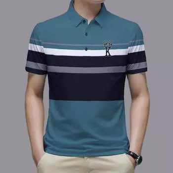 Полосатая рубашка поло, повседневная деловая мужская рубашка, социальная одежда, летние дышащие топы, мужские универсальные рубашки больших размеров с коротким рукавом для улицы S