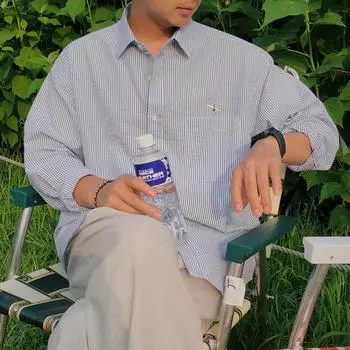 Полосатая рубашка с длинными рукавами, мужская летняя модная брендовая свободная вышитая рубашка с воротником и солнцезащитной курткой XXL