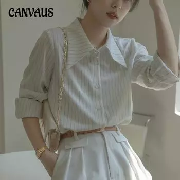 Полосатая рубашка с длинными рукавами, женская весенне-осенняя профессиональная белая блузка, французские нежные топы S белый