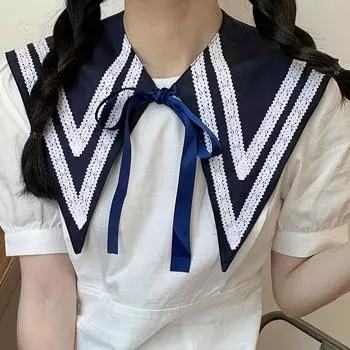 Полосатая шаль с искусственным воротником, женские съемные воротники, большой темно-синий лацкан, рубашка с искусственным воротником, тонкое ожерелье в стиле Лолиты, короткое пончо, накидка