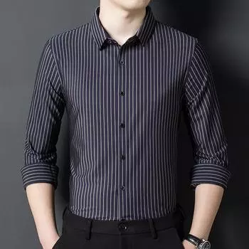 Полосатая шелковая рубашка шелковицы для мужчин, модная повседневная тонкая рубашка с длинным рукавом для мужчин M