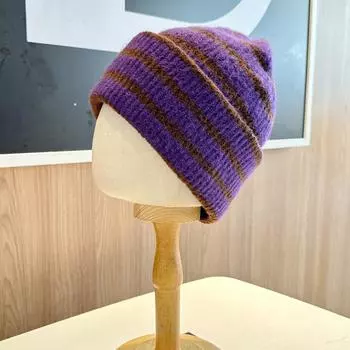 Полосатая шерстяная шапка в тон, женская модная, милая, защита ушей, мягкая, универсальная, парная, холодная шапка, модный мужской бренд elastic (54-59cm)