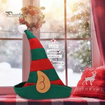 Полосатая шляпа эльфа с ушками, острый белый помпон, маскарадная вечеринка, аксессуар для косплея, нетканый материал, шляпа ведьмы для взрослых, товары для Хэллоуина зелёный/красный