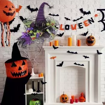 Полосатая шляпа ведьмы, паук, венок на Хэллоуин, точка, звезда, принт тыквы, лента, сетчатый декор, устрашающая атмосфера, украшение на Хэллоуин фиолетовый