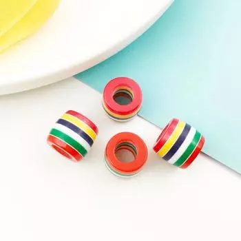 Полосатая смоляная круглая бусина с большим отверстием для браслета своими руками, интервальные бусины, 10 шт., 8*14 мм, акриловые радужные бусины, семицветные бусины Style 9