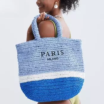 Полосатая соломенная сумка женская ручная работа бумажная веревочная плетеная сумка сумка для отдыха на море хаки