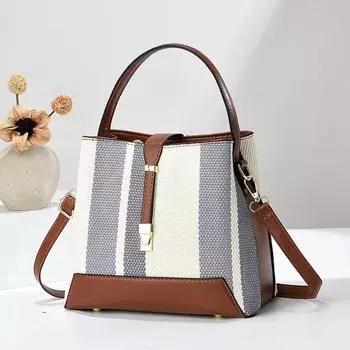 Полосатая сумка контрастного цвета, большая вместительная сумка, модная сумка-ведро на одно плечо, простая женская сумка через плечо