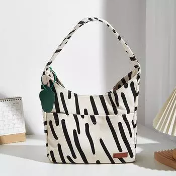 Полосатая сумка-тоут с цветными блоками, мягкая холщовая сумка, симпатичная вместительная сумка на одно плечо белый