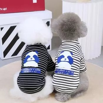 Полосатая толстовка с изображением собаки-панды на осень и зиму - Bichon Teddy Two-Legged Pet Apparel S (recommended weight 1.25-2 kg)