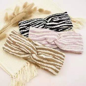 Полосатая трикотажная повязка на голову для женщин, вязаная крючком, мягкая теплая повязка на голову, тюрбан, эластичные повязки на голову, зимние аксессуары для волос чёрный