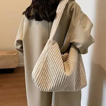 Полосатая вельветовая сумка через плечо, осенне-зимняя мягкая сумка на плечо, женская пушистая большая сумка