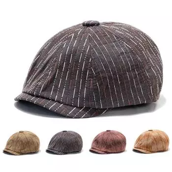 Полосатая восьмиугольная кепка, мужская британская винтажная кепка художника, кепка газетчика, женская кепка армия зеленый