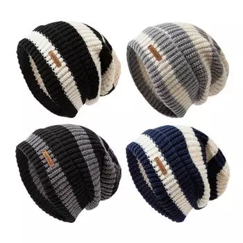 Полосатая вязаная шапка-бини, повседневная зимняя теплая шапка для женщин, хип-хоп унисекс и шапочка-бини, боннет St J6O3 Black-One size