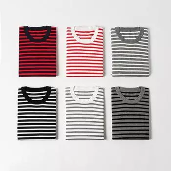 Полосатая жаккардовая хлопковая футболка с короткими рукавами для мужчин и женщин, дышащая рубашка с плоским трикотажным дном S