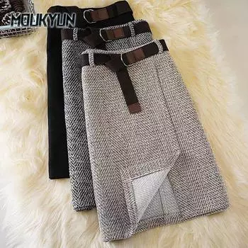 Полосатая женская офисная юбка белый пояс повседневная юбка для офисной леди S серый