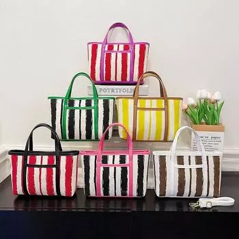 Полосатая женская сумка большой вместимости, летняя модная сумка на плечо 2023, повседневная сумка-тоут, косая сумка через плечо 29*19*7 фиолетовый