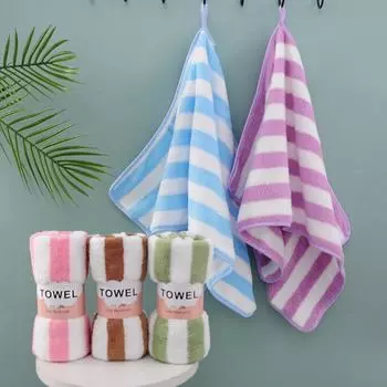 Полосатое банное полотенце из кораллового флиса - впитывающее, утолщенное, для пляжа и домашнего использования Towel 35*75cm