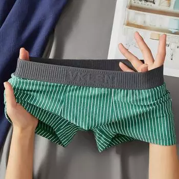 Полосатое бесшовное мужское нижнее белье, высокие эластичные боксеры со средней посадкой, удобные и дышащие M [Recommended 80-50kg] чёрный