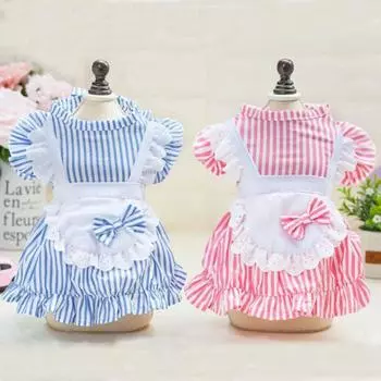 Полосатое платье для собак и кошек с бантом, дизайн для домашних животных, щенка, сказочная юбка, весенне-летняя одежда, 5 размеров XS синий