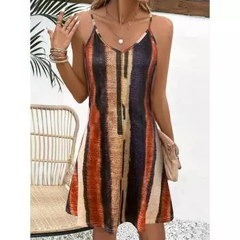 Полосатое платье-комбинация, повседневное платье без рукавов с V-образным вырезом для отпуска, женская одежда S