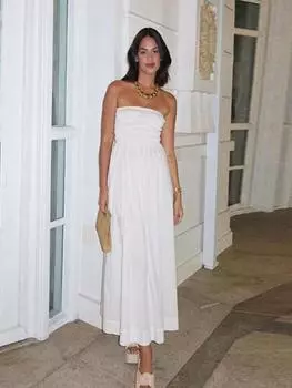 Полосатое платье миди без бретелек, женское платье с открытой спиной и высокой талией, тонкое эластичное платье для отпуска, весна-лето, уличный женский халат S