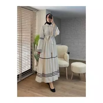 Полосатое платье с вышитыми рукавами и юбкой