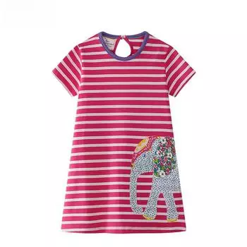 Полосатое трикотажное платье А-силуэта для девочек в европейском и американском стиле - летний дизайн с коротким рукавом 3T (Height 90-95 cm)